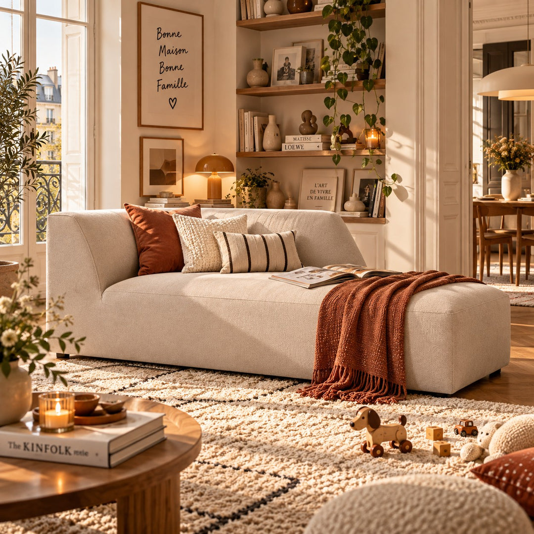 Méridienne MICADONI Ruby en tissu beige