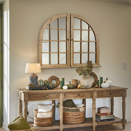 Miroir LOBERON Yelvino fenêtre archée en bois — photo produit