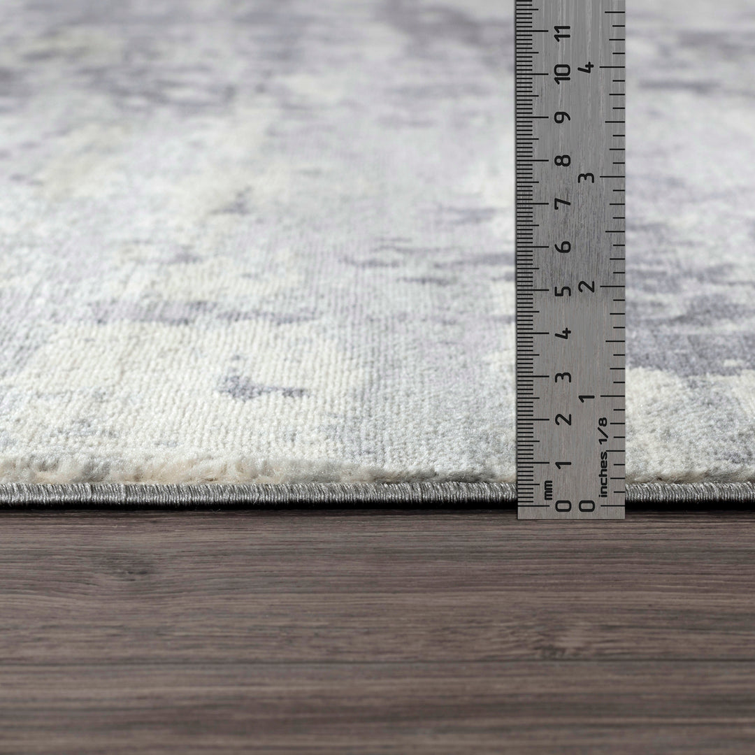 Tapis Rond Abstrait Moderne Gris/Ivoire Rond Dali