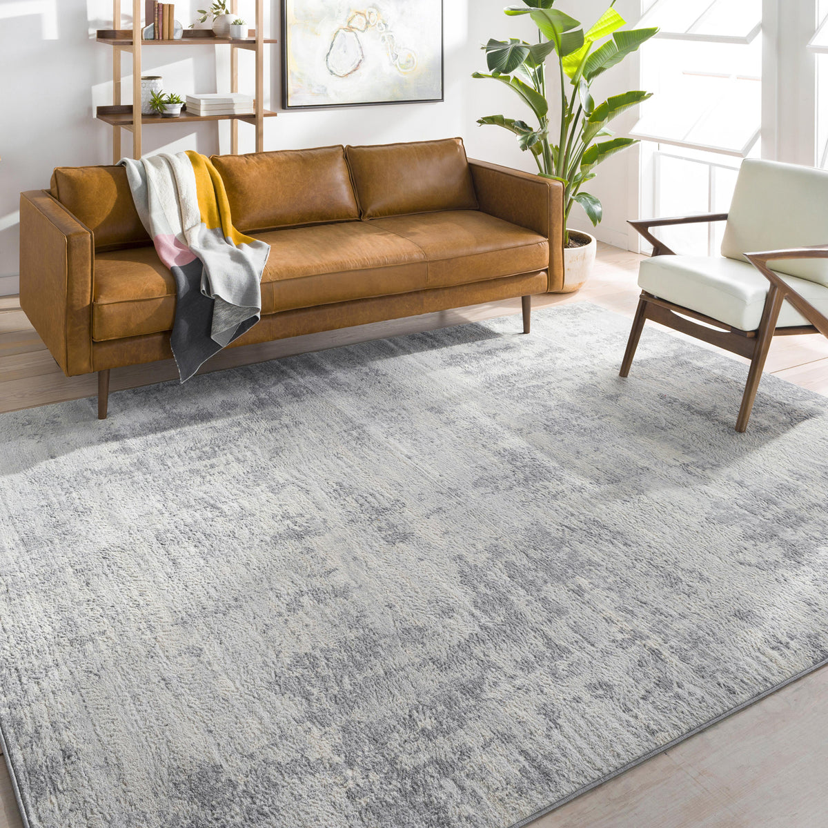 Tapis SURYA Dali moderne, motif abstrait patiné gris argenté et ivoire
