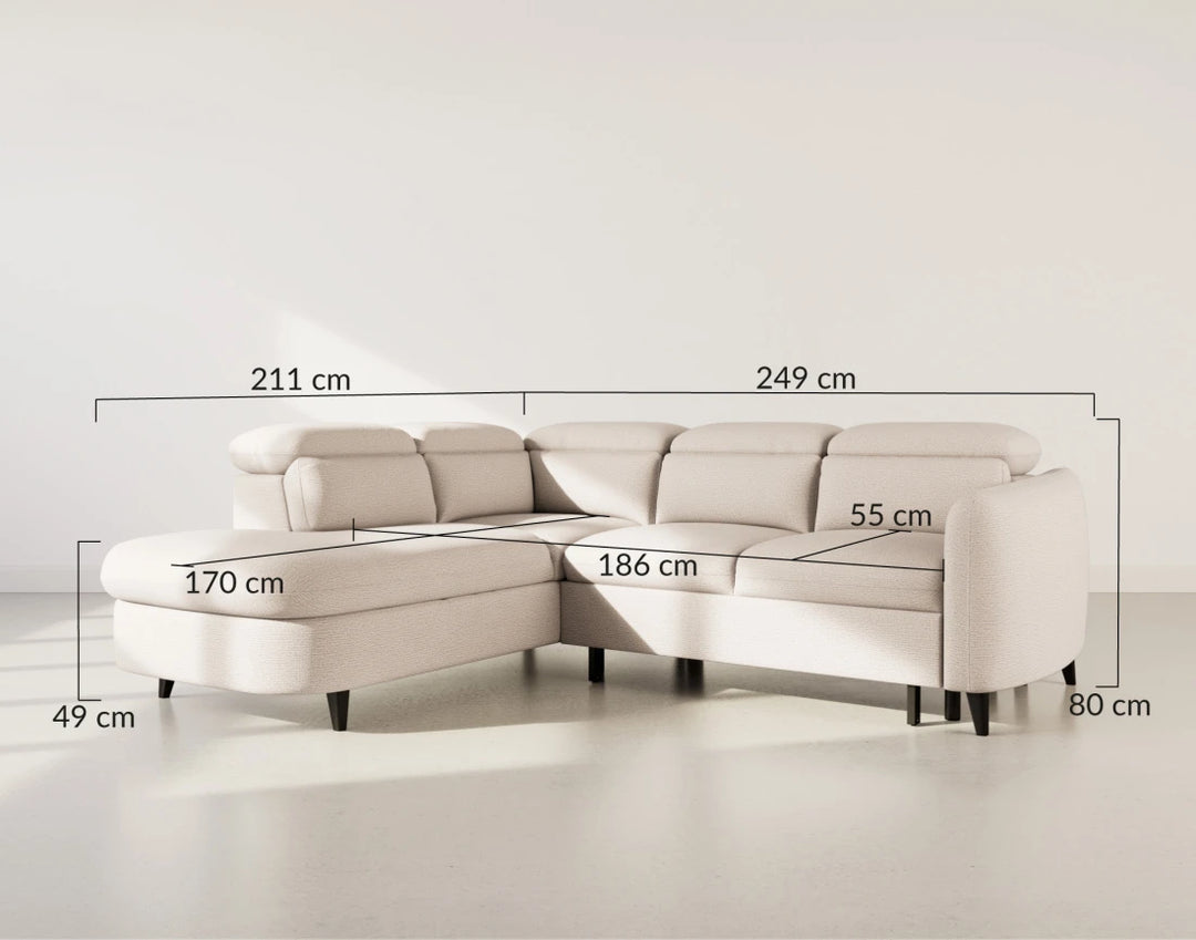 Canapé d'angle gauche convertible BEST MOBILIER Opaline avec têtières et coffre en tissu texturé beige