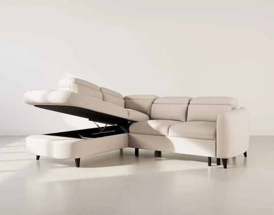 Canapé d'angle gauche convertible BEST MOBILIER Opaline avec têtières et coffre en tissu texturé beige