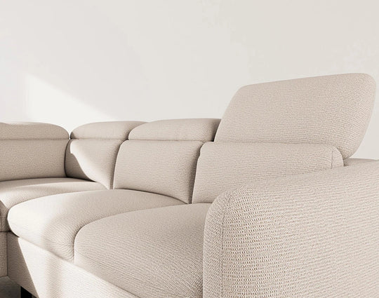 Canapé d'angle gauche convertible BEST MOBILIER Opaline avec têtières et coffre en tissu texturé beige