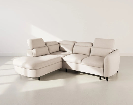 Canapé d'angle gauche convertible BEST MOBILIER Opaline avec têtières et coffre en tissu texturé beige