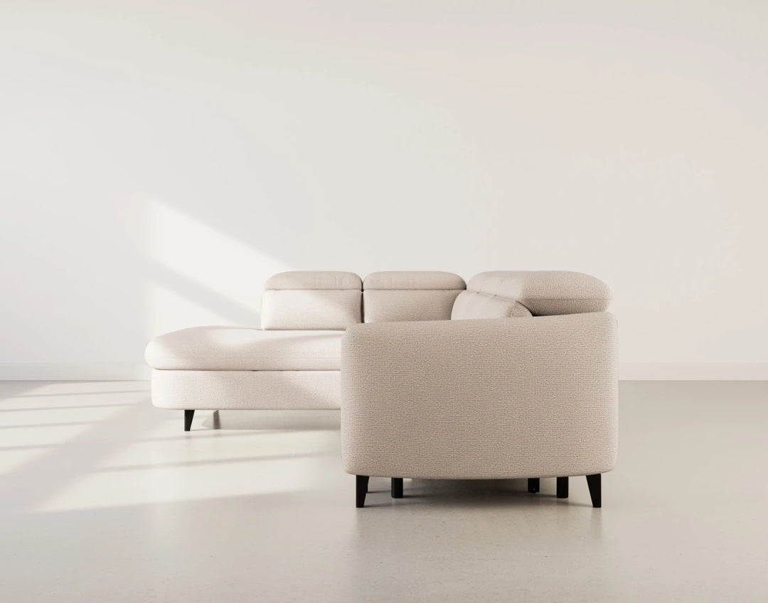 Canapé d'angle gauche convertible BEST MOBILIER Opaline avec têtières et coffre en tissu texturé beige