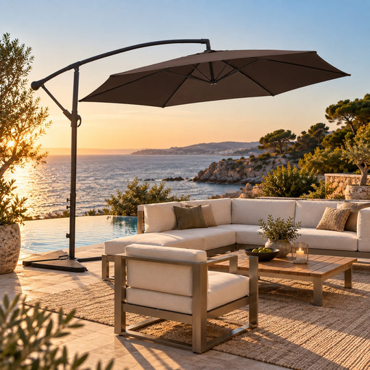 Parasol déporté octogonal Homerya 3 m en acier et toile marron LIORAN