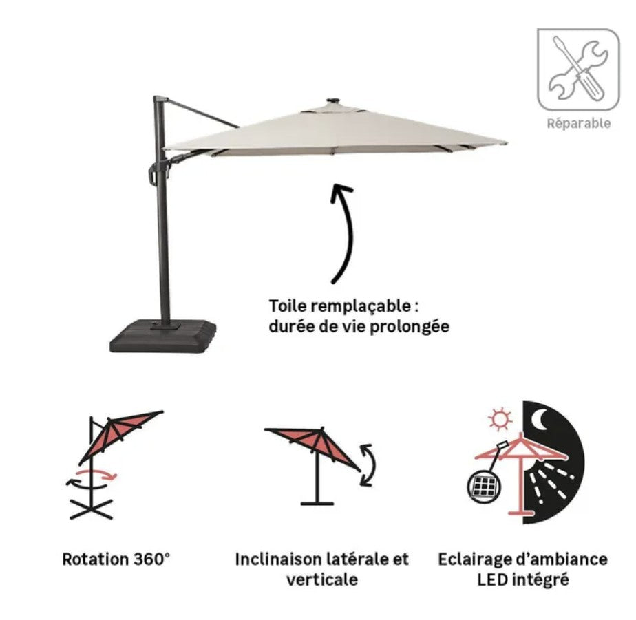 Parasol déporté NATERIAL Sonora II Carré Taupe 288x288