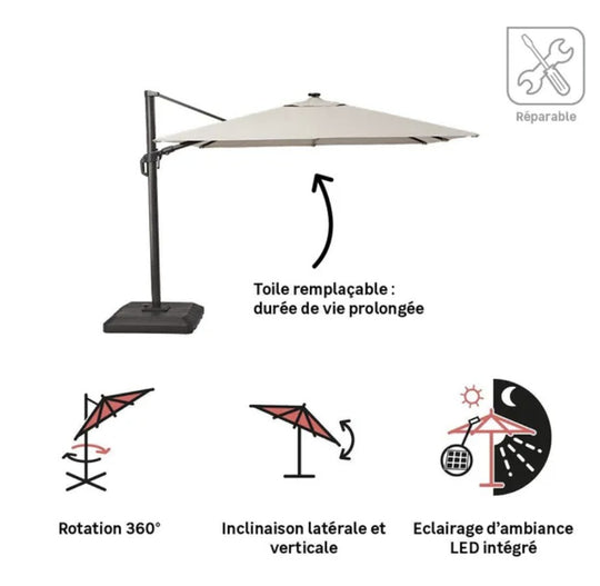 Parasol déporté NATERIAL Sonora II Carré Taupe 288x288