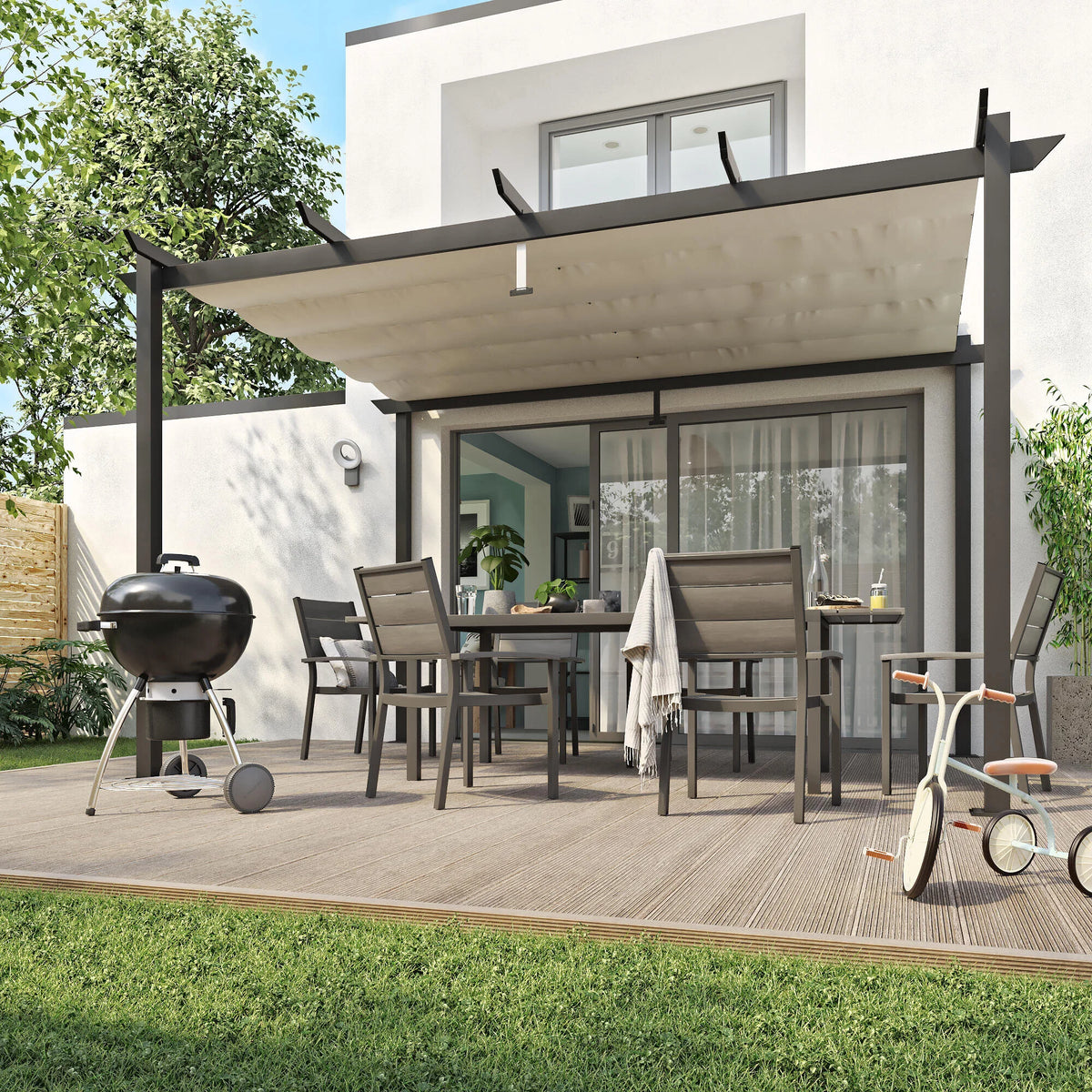 Pergola autoportante  NATERIAL Omega en aluminium gris anthracite 2,82x4m — photo produit