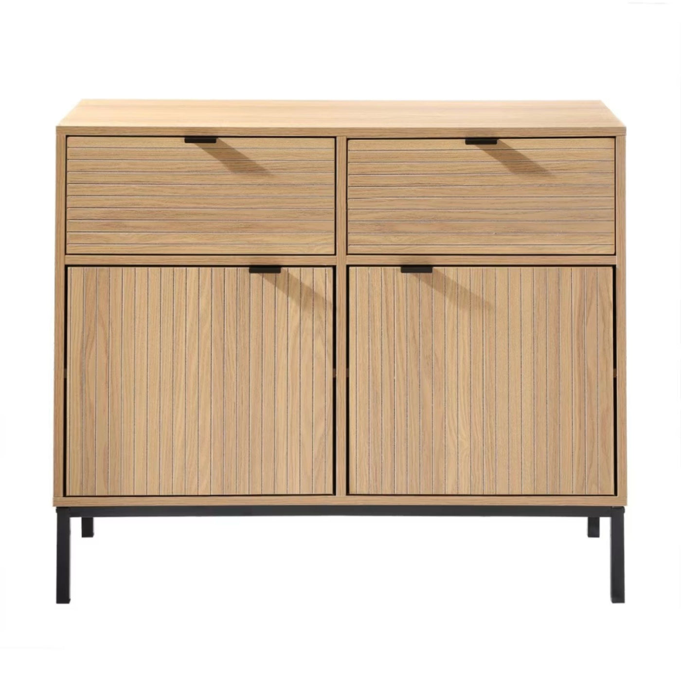 Petit buffet CALICOSY Tara 2 Portes 2 Tiroirs Façades Rainurées L90 x H79 cm