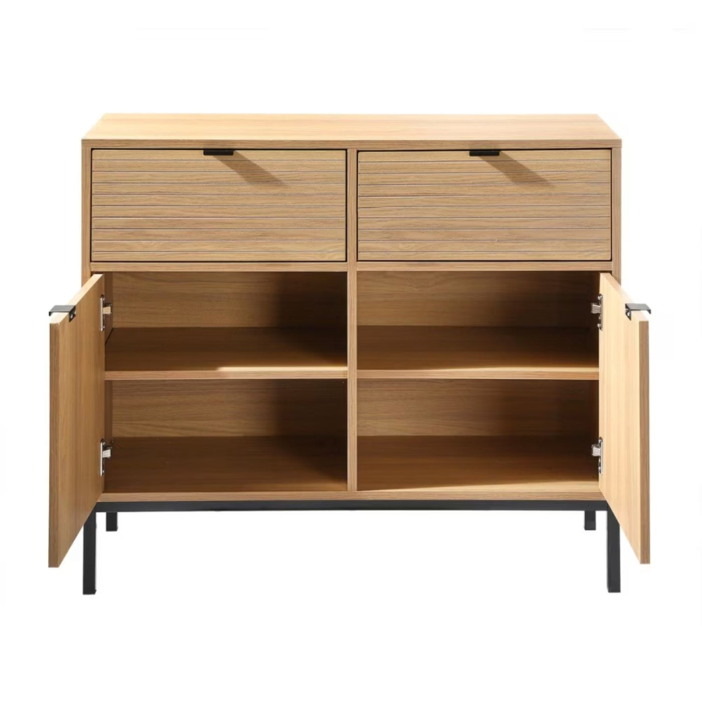 Petit buffet CALICOSY Tara 2 Portes 2 Tiroirs Façades Rainurées L90 x H79 cm