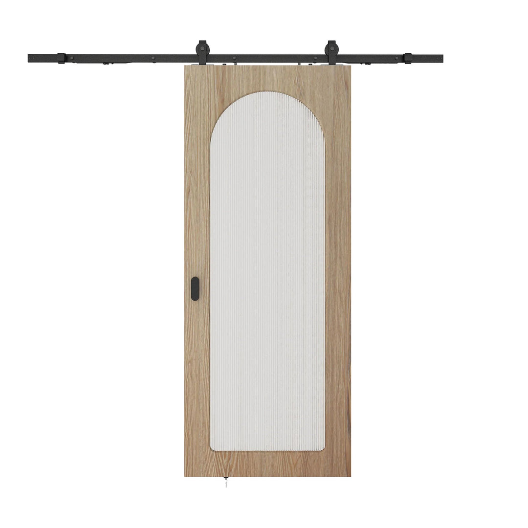 Porte coulissante VENTE-UNIQUE Odeza en bois avec arche naturel en verre trempé cannelé