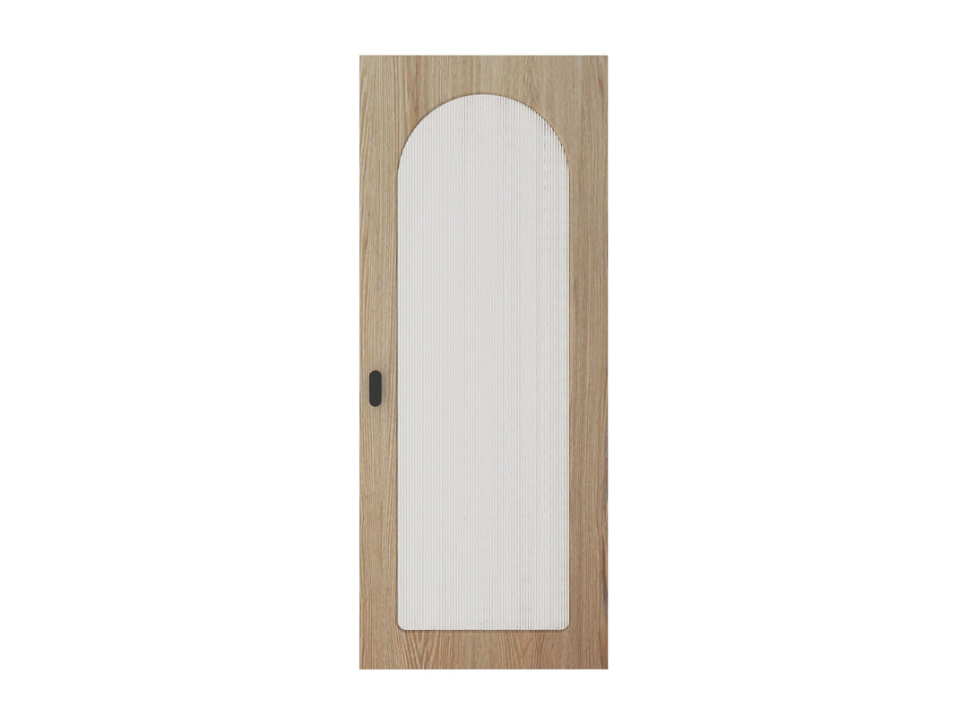 Porte coulissante VENTE-UNIQUE Odeza en bois avec arche naturel en verre trempé cannelé