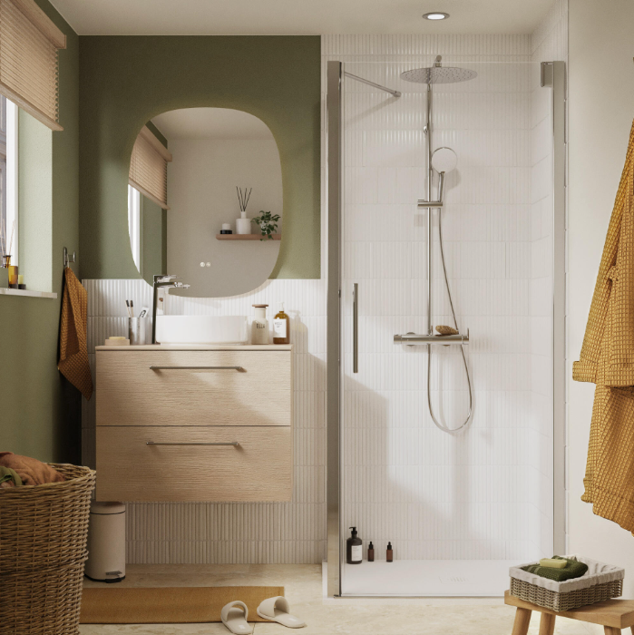 Porte de douche pivotante SENSEA Remix l.100cm vitrage transparent chromé — photo produit