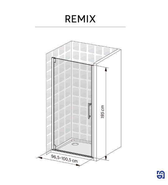 Porte de douche pivotante SENSEA Remix l.100cm vitrage transparent chromé — photo produit