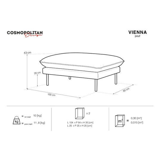 Pouf COSMOPOLITAN DESIGN Vienna en tissu structurel beige pieds doré