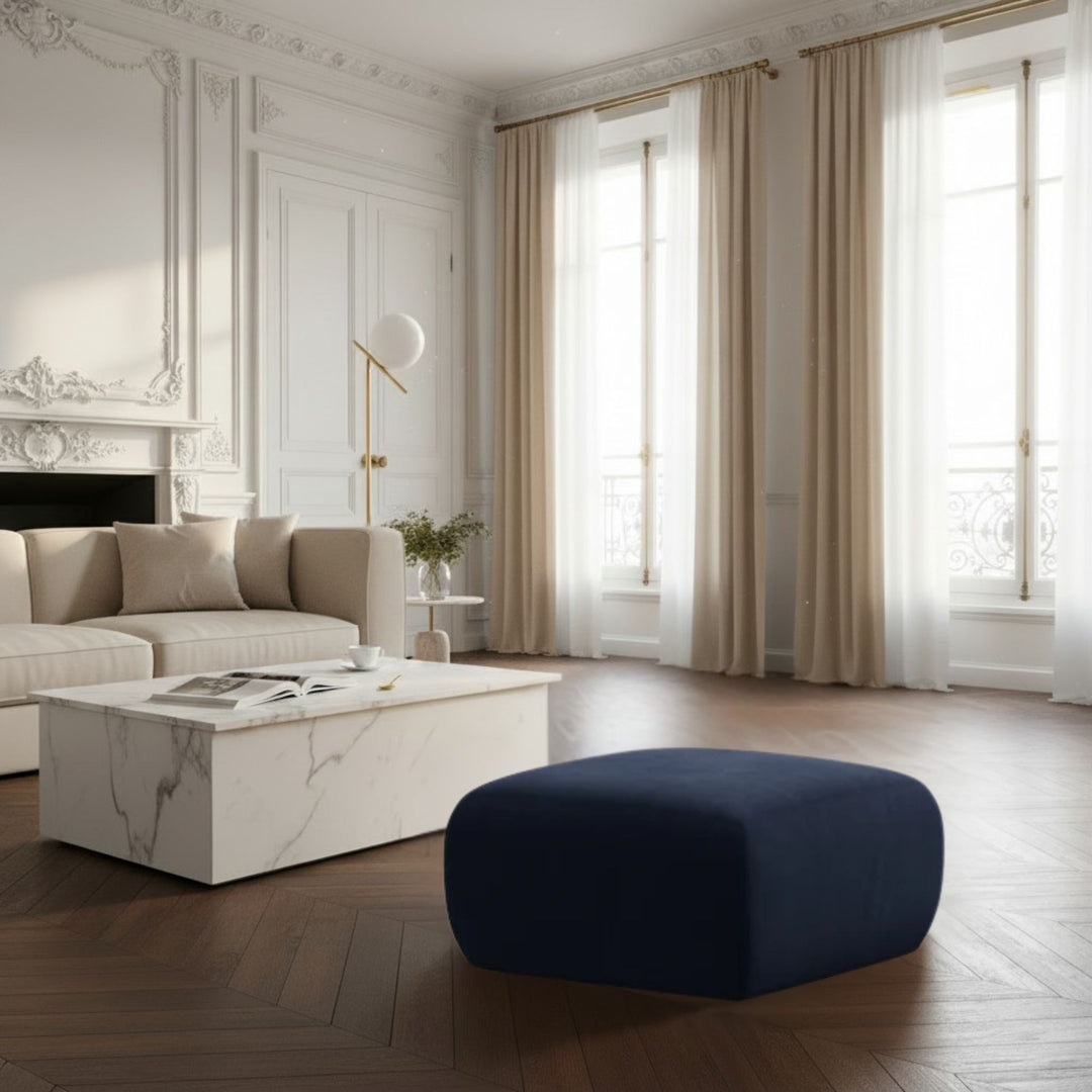 Pouf MICADONI Molino en velours bleu roi