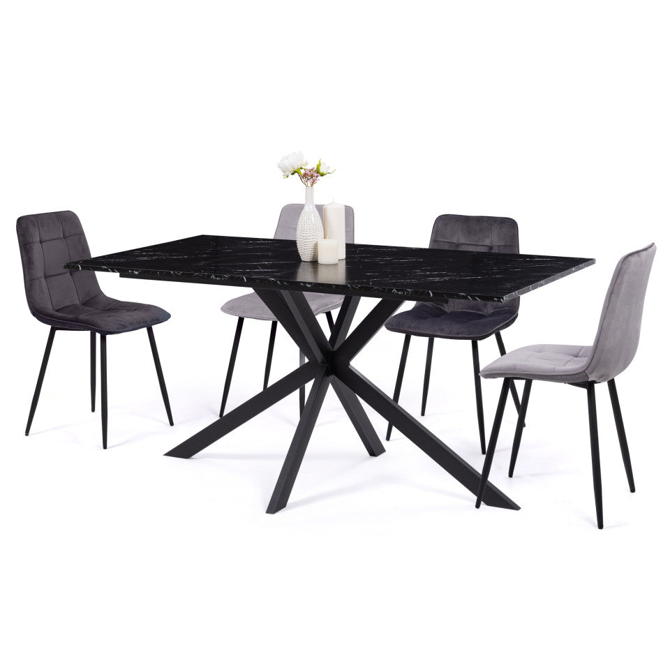 Table repas Glam 160 cm effet marbre noir
