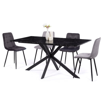 Table repas Glam 160 cm effet marbre noir