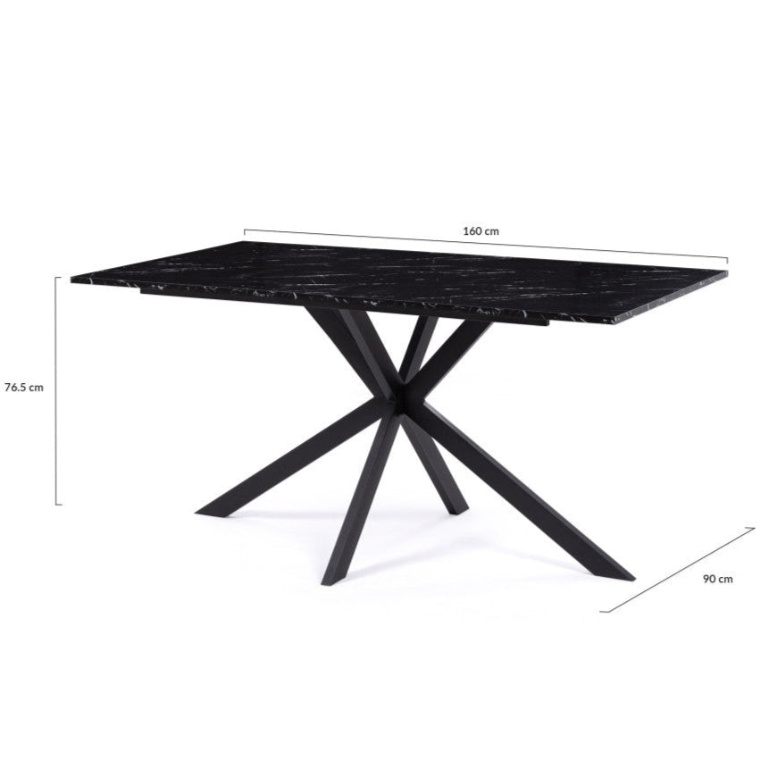 Table repas Glam 160 cm effet marbre noir