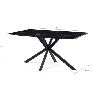 Table repas Glam 160 cm effet marbre noir