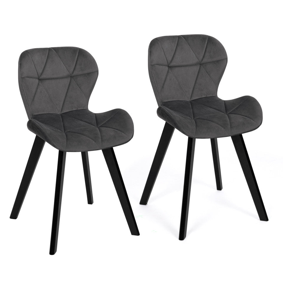 Lot de 2 chaises DAISY en velours Gris et pieds Noirs