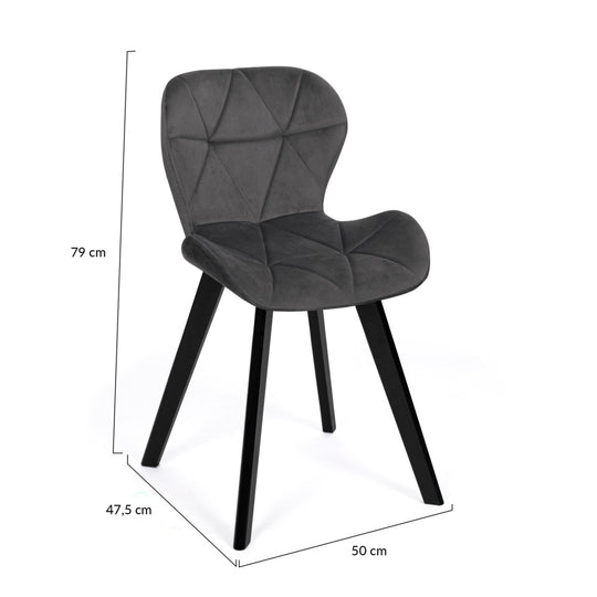 Lot de 2 chaises DAISY en velours Gris et pieds Noirs