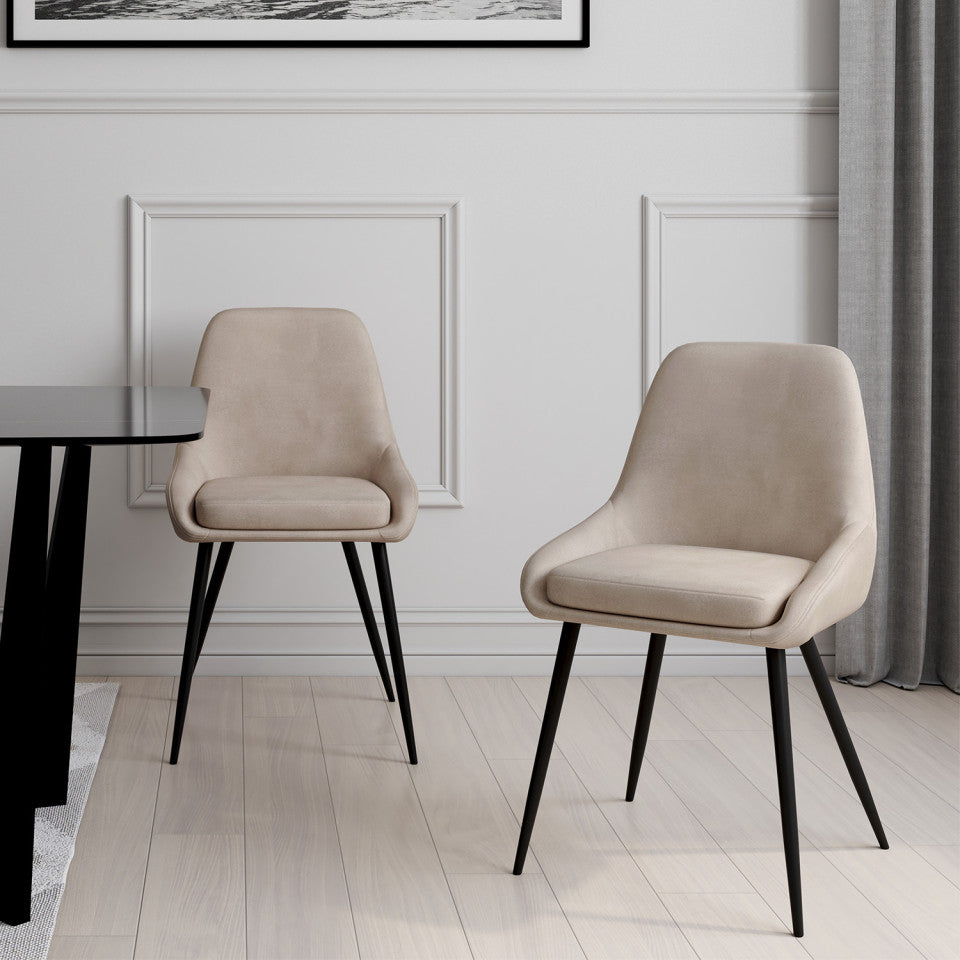 Lot de 2 chaises OLIVIA en velours taupe avec pieds métal Noirs