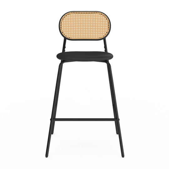 Lot de 2 tabourets Clarisse dossier cannage et assise noire