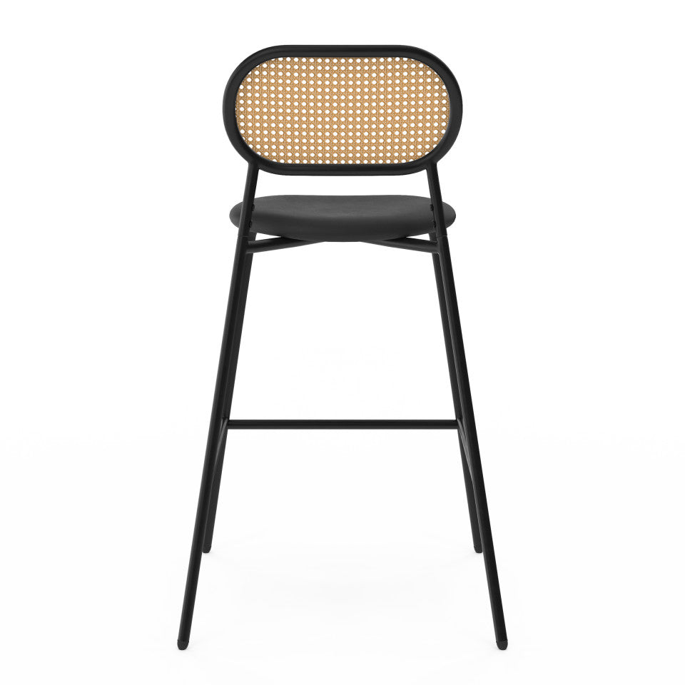 Lot de 2 tabourets Clarisse dossier cannage et assise noire