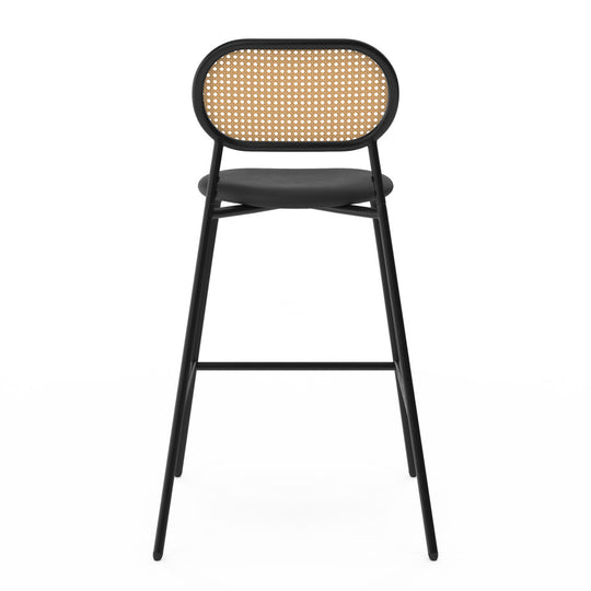 Lot de 2 tabourets Clarisse dossier cannage et assise noire