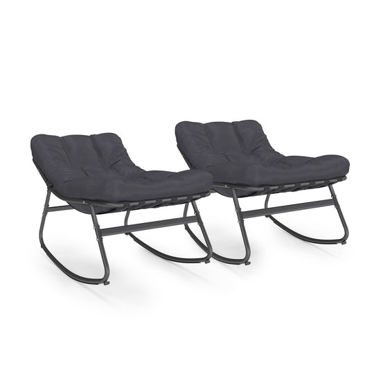 Lot de 2 fauteuils de jardin à bascule avec coussin gris