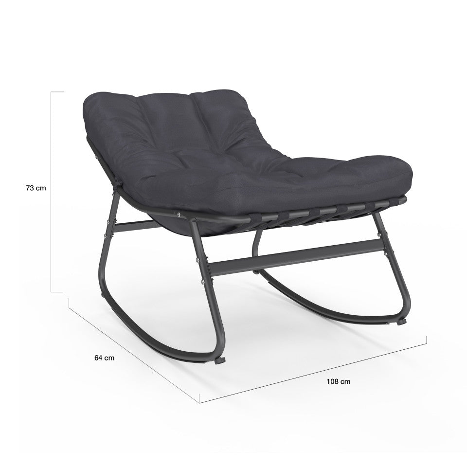 Lot de 2 fauteuils de jardin à bascule avec coussin gris