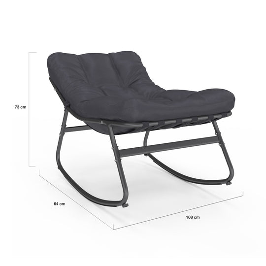 Lot de 2 fauteuils de jardin à bascule avec coussin gris