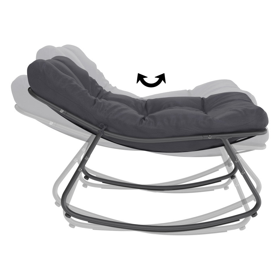 Lot de 2 fauteuils de jardin à bascule avec coussin gris
