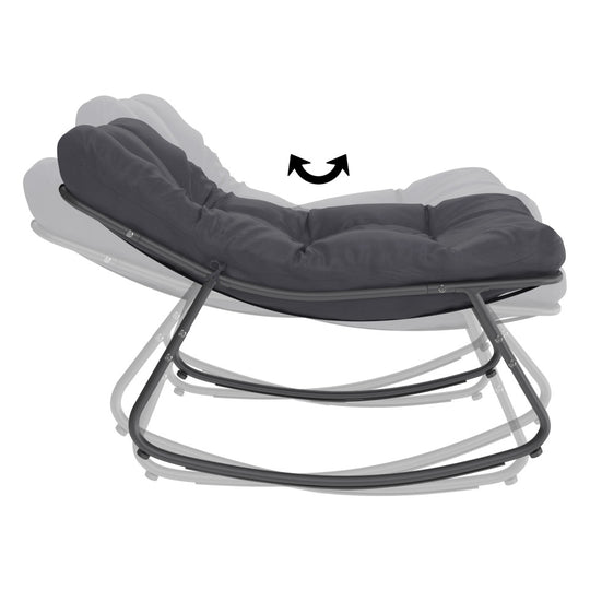 Lot de 2 fauteuils de jardin à bascule avec coussin gris