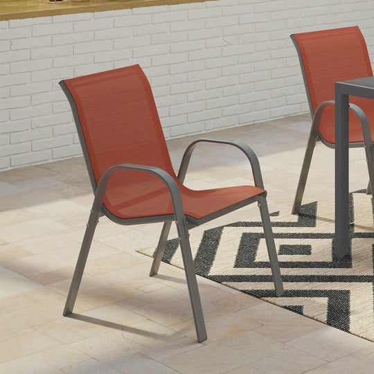 Lot de 6 chaises de jardin empilables textilène terracotta
