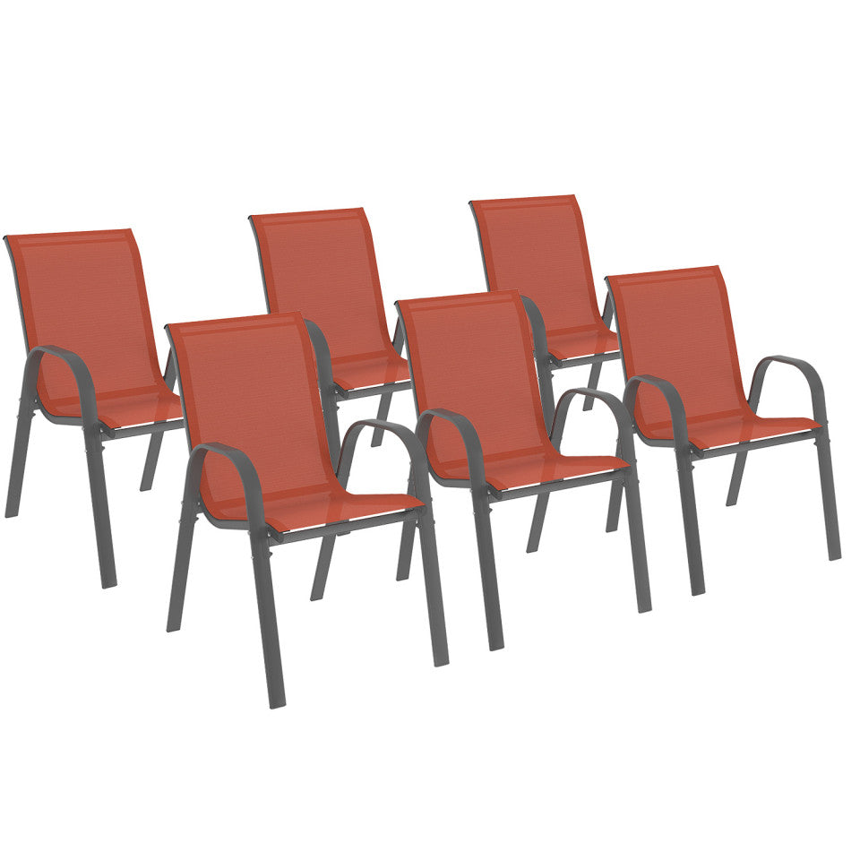 Lot de 6 chaises de jardin empilables textilène terracotta