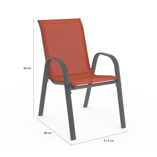 Lot de 6 chaises de jardin empilables textilène terracotta