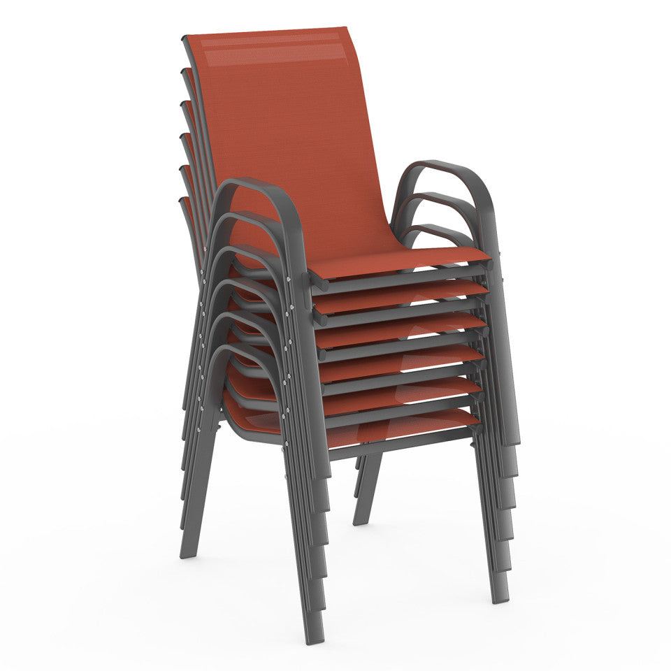 Lot de 6 chaises de jardin empilables textilène terracotta