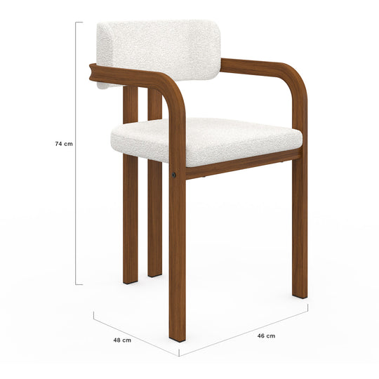 Lot de 2 chaises Elsa avec accoudoirs en bouclette et pieds métal effet noyer