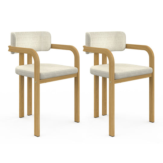 Lot de 2 chaises Elsa avec accoudoirs en tissu beige et pieds métal
