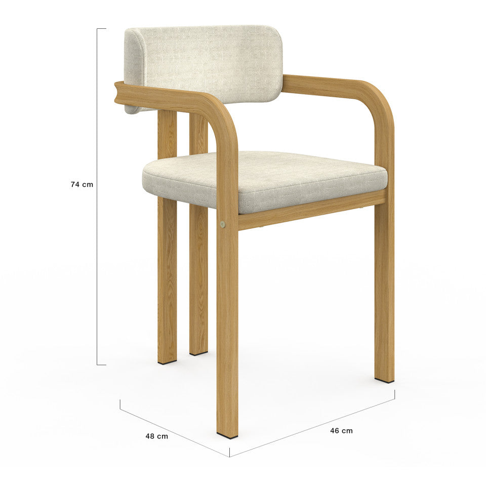 Lot de 2 chaises Elsa avec accoudoirs en tissu beige et pieds métal