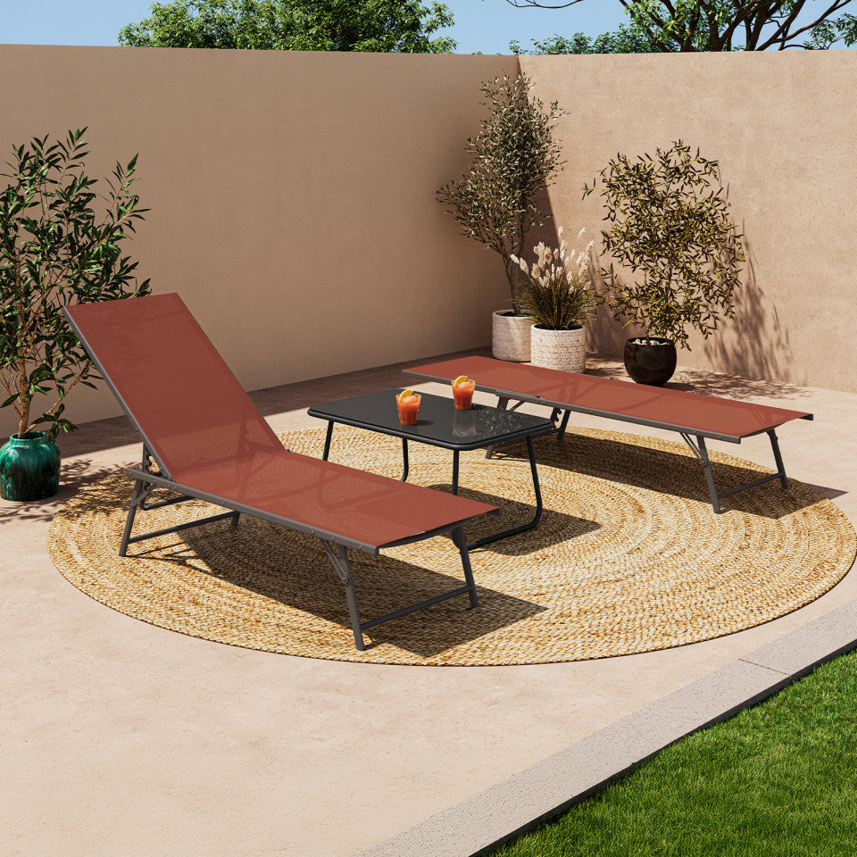 Lot de 2 transats inclinables Malaga 4 positions terracotta
