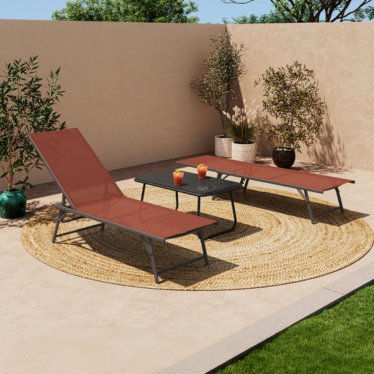 Lot de 2 transats inclinables Malaga 4 positions terracotta