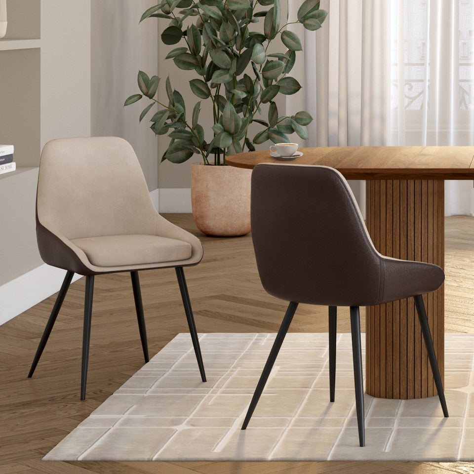 Lot de 6 chaises Ornella bi-matière taupe et marron pieds métal noirs