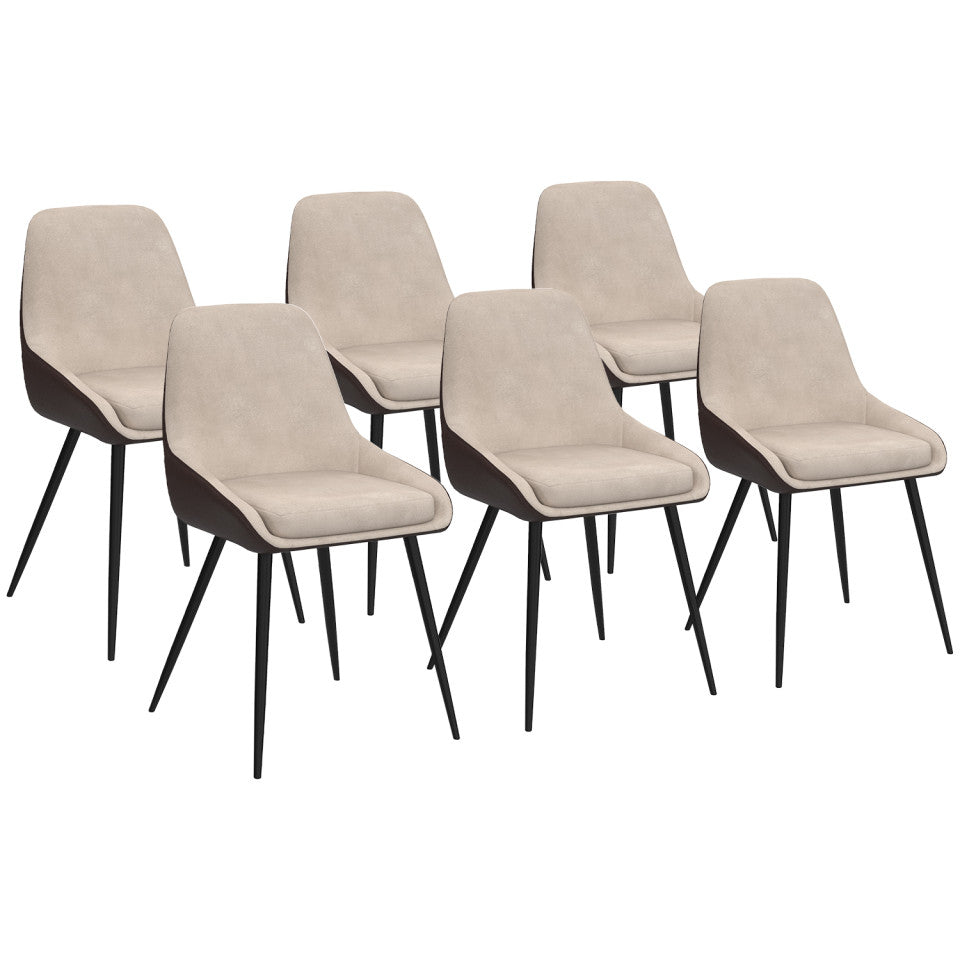 Lot de 6 chaises Ornella bi-matière taupe et marron pieds métal noirs