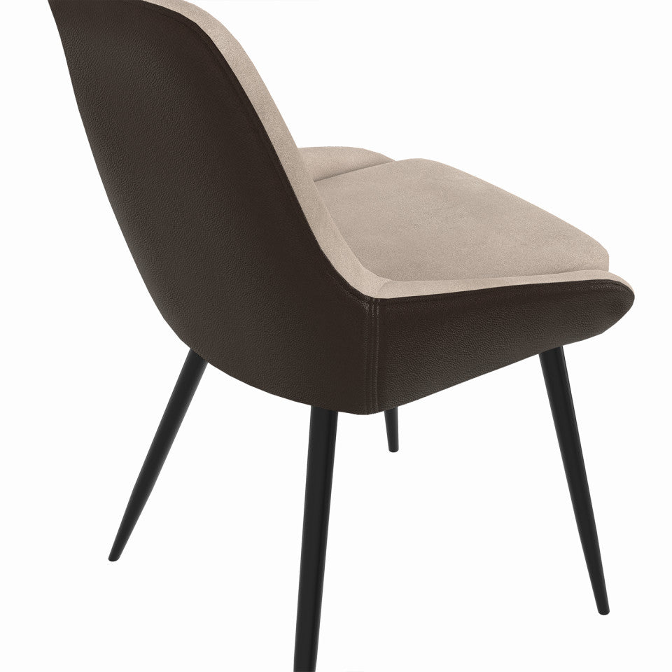 Lot de 4 chaises Ornella bi-matière taupe et marron pieds métal noirs