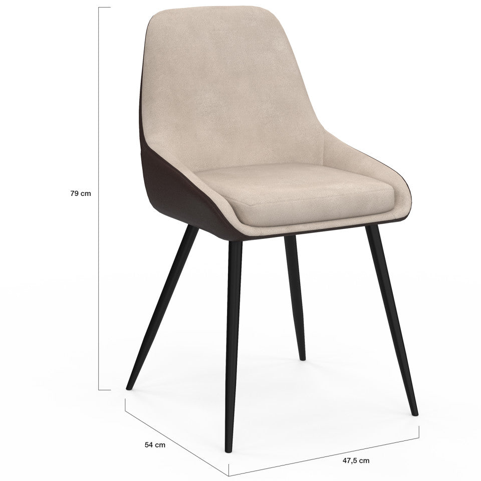 Lot de 6 chaises Ornella bi-matière taupe et marron pieds métal noirs