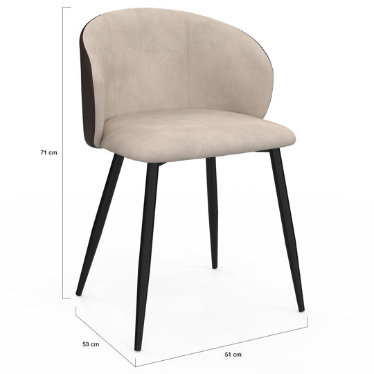 Lot de 4 chaises Léona bi-matière taupe et marron pieds métal noirs